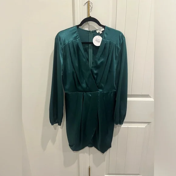 green mini dress zara Shirt Collar Button Closure Short Bubble Sleeve Midi Dress